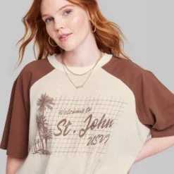 Women's Ascot + Hart Cropped St. John Elbow Sleeve Graphic T-Shirt - Brown 11 Women's Ascot + Hart Cropped St. John Elbow Sleeve Graphic T-Shirt - Brown -Women Store GUEST 0126d202 7146 4a7d 9750 7c9f130a1713