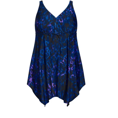 Women's Plus Size Sharkbite Print Swim Dress - Blue | AVENUE 4 Women's Plus Size Sharkbite Print Swim Dress - Blue | AVENUE - Image 2