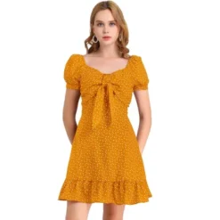 Allegra K Women's Vintage Tie Knot Sweetheart Neck Heart Print A-Line Ruffle Mini Dress -Women Store GUEST 02f2e2f1 342b 41ff 90df 06a1128955d1