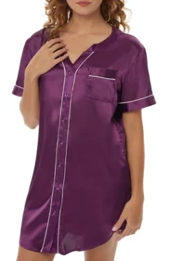 Womens Satin Night Shirt, Boyfriend Style Short Sleeve Sleep Shirt 16 Womens Satin Night Shirt, Boyfriend Style Short Sleeve Sleep Shirt -Women Store GUEST 03602e44 84c6 48c2 8313 e5aa6fea3c4d