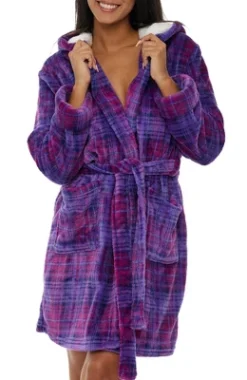 Women's Classic Plush Hooded Robe, Short Fleece Plaid Bathrobe With Hood -Women Store GUEST 036a0230 1093 4bd4 8392 8138f1099360