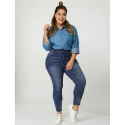 Agnes Orinda Women's Plus Size Mid Rise Stretch Washed Skinny Denim Jeans -Women Store GUEST 03d8b3ac 78ad 47d4 8252 0ded72dca907