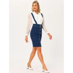Allegra K Women's High Waist Button Front Pencil Bodycon Overalls With Belt Suspender -Women Store GUEST 0436f4ea 7d6d 4bb7 801b ed2c9f1c2f09