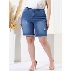 Agnes Orinda Women's Plus Size Denim Shorts Mid Rise Ripped Frayed Bermuda Jean Shorts -Women Store GUEST 05016877 29c8 4456 ada2 1ab1b16f7c14