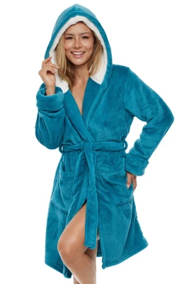 Women's Classic Plush Hooded Robe, Short Fleece Bathrobe With Hood 11 Women's Classic Plush Hooded Robe, Short Fleece Bathrobe With Hood - Image 9