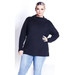 Women's Plus Size Rosie Cable Knit Sweater - Navy | AVENUE -Women Store GUEST 0859b2bd 334a 4097 9b43 b5a5677e08fd
