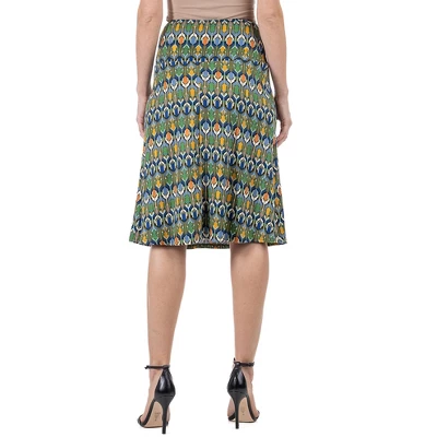 24seven Comfort Apparel Womens Green Geometric Elastic Waist Knee Length Skirt 4 24seven Comfort Apparel Womens Green Geometric Elastic Waist Knee Length Skirt - Image 2