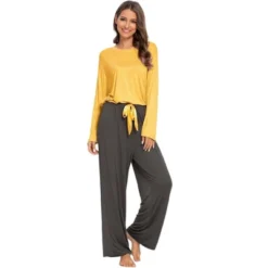 Cheibear Womens Pajama Set Soft Modal Contrast Color Long Sleeve Shirt And Pants Sleepwear 2pcs -Women Store GUEST 0c74366f fbb5 4c97 b61c 87ae85031955