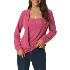 Seta T Women's Casual Fake Two-Piece Square Neck Long Sleeve Solid Color Knit Blouse 19 Seta T Women's Casual Fake Two-Piece Square Neck Long Sleeve Solid Color Knit Blouse -Women Store GUEST 0ca22804 964e 40fb ac17 17a85963d65c