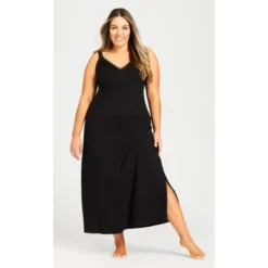 Women's Plus Size Lace Trim Maxi Sleep Dress - Black | AVENUE 7 Women's Plus Size Lace Trim Maxi Sleep Dress - Black | AVENUE -Women Store GUEST 0d775e6b 80ec 4ae9 9861 c980182dcb0d