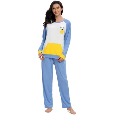 Cheibear Womens Sleepwear Crew Neck Nightwear With Pants Pockets Loungewear Pajama Set 4 Cheibear Womens Sleepwear Crew Neck Nightwear With Pants Pockets Loungewear Pajama Set - Image 2