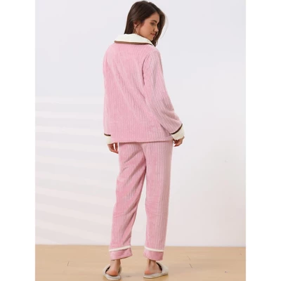 Cheibear Women's Flannel Fleece Button Down Top With Pockets Winter Pajama Sets 4 Cheibear Women's Flannel Fleece Button Down Top With Pockets Winter Pajama Sets - Image 2