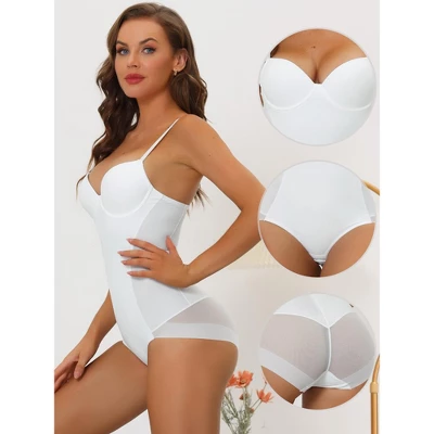 Allegra K Women's Adjustable Straps Tummy Control Shaping Mesh Leotard With Bra 4 Allegra K Women's Adjustable Straps Tummy Control Shaping Mesh Leotard With Bra - Image 2