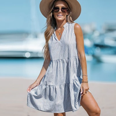 Women's Striped V-Neck Mini Dress - Cupshe 7 Women's Striped V-Neck Mini Dress - Cupshe - Image 5