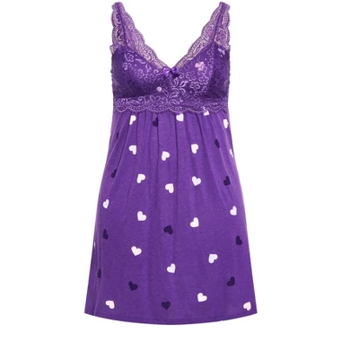 Women's Plus Size Lace Hearts Chemise - Purple Print | AVENUE 4 Women's Plus Size Lace Hearts Chemise - Purple Print | AVENUE - Image 2
