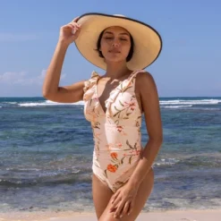Women's Floral Ruffled Lace Up One Piece Swimsuit - Cupshe -Women Store GUEST 11b9809c 3a28 47aa 80c6 4825a5e47fea