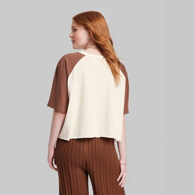 Women's Ascot + Hart Cropped St. John Elbow Sleeve Graphic T-Shirt - Brown 4 Women's Ascot + Hart Cropped St. John Elbow Sleeve Graphic T-Shirt - Brown - Image 2
