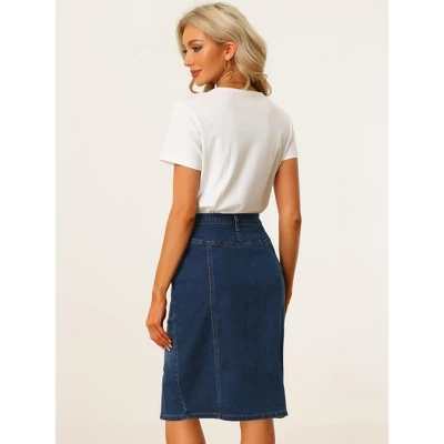 Allegra K Women's Button Decor Side Slit Slash Pocket Midi Denim Skirt 4 Allegra K Women's Button Decor Side Slit Slash Pocket Midi Denim Skirt - Image 2
