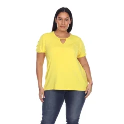 Plus Size Keyhole Neck Cutout Short Sleeve Top - White Mark -Women Store GUEST 147b922e 0c42 4772 ab46 35f8e14cb31c