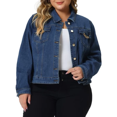 Agnes Orinda Women's Plus Size Button Up Long Sleeve Croped Denim Jean Jackets 7 Agnes Orinda Women's Plus Size Button Up Long Sleeve Croped Denim Jean Jackets - Image 5
