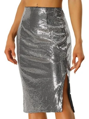 Allegra K Women's Sparkle Sequin Side Slit Party Midi Skirts 7 Allegra K Women's Sparkle Sequin Side Slit Party Midi Skirts - Image 5