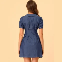 Allegra K Women's Chambray Puff Button Front Flare A-line Mini Shirt Dresses -Women Store GUEST 1598d5af d085 46c0 a148 e73d79bd8bdc