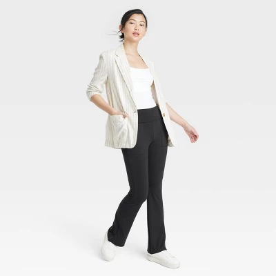 Women's Fold Over Waistband Flare Leggings With Pockets - A New Day™ Black 4 Women's Fold Over Waistband Flare Leggings With Pockets - A New Day™ Black - Image 2