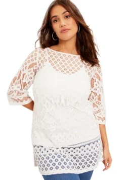 June + Vie By Roaman's Women’s Plus Size Lace Tee