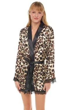Womens Leopard Print Robe, Short Satin Silk Lace Trim -Women Store GUEST 1a3776d9 6339 48af 8d28 3c5595f8b4e2