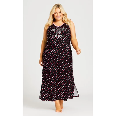 Women's Plus Size Cozy Nights Maxi Sleep Dress - Black | AVENUE 7 Women's Plus Size Cozy Nights Maxi Sleep Dress - Black | AVENUE - Image 5