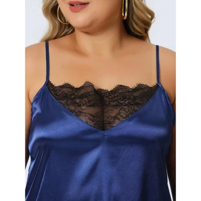Agnes Orinda Women's Plus Size 2023 Spaghetti Strap Adjustable Lace Insert Satin Cami Nightdress 6 Agnes Orinda Women's Plus Size 2023 Spaghetti Strap Adjustable Lace Insert Satin Cami Nightdress - Image 4