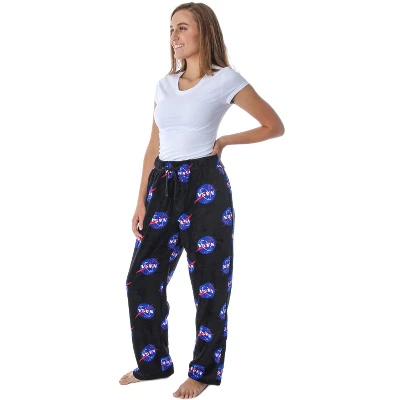 NASA Women's Meatball Logo Allover Print Ultra-Soft Fleece Pajama Pants Black 4 NASA Women's Meatball Logo Allover Print Ultra-Soft Fleece Pajama Pants Black - Image 2