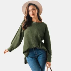 Women's Neutral Split Hem Relaxed Sweater - Cupshe -Women Store GUEST 1bc5cbb0 620f 4068 b2ae 6b91b6a89523