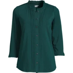 Lands' End Women's 3/4 Sleeve Light Weight Jersey Ruffle Neck Pintuck Top 13 Lands' End Women's 3/4 Sleeve Light Weight Jersey Ruffle Neck Pintuck Top -Women Store GUEST 1be509b6 974b 41dd afb3 4f8a7624e23e