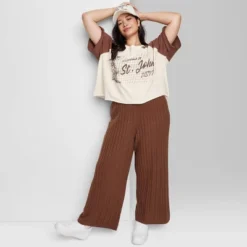 Women's Ascot + Hart Wide Leg Graphic Knit Pants - Brown -Women Store GUEST 1d38c76d 7edc 4bfe 8f5b 7dc2c835bdaf