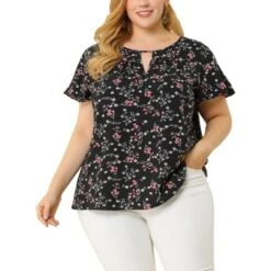 Agnes Orinda Women's Plus Size Keyhole Floral Chiffon Flared Sleeve Summer Trendy Peasant Tops -Women Store GUEST 1d3fbbb8 65de 41dc a118 90a80763117d