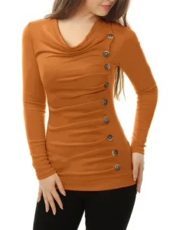 Allegra K Women's Cowl Neck Long Sleeves Buttons Decor Ruched Top 34 Allegra K Women's Cowl Neck Long Sleeves Buttons Decor Ruched Top -Women Store GUEST 1d9bd31f c0af 445d 940a e7e33311c958