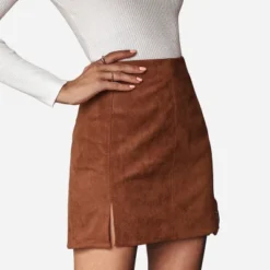 Women's Faux Suede Side Split Mini Skirt - Cupshe - Brown 18 Women's Faux Suede Side Split Mini Skirt - Cupshe - Brown -Women Store GUEST 1daf6f73 4502 4950 8bde 00343248812f