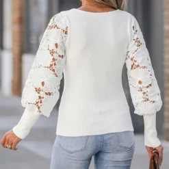 Women's Floral Lace Bishop Sleeve Fitted Sweater - Cupshe 10 Women's Floral Lace Bishop Sleeve Fitted Sweater - Cupshe -Women Store GUEST 1e2a8a8b fad4 4073 b697 595c21061688