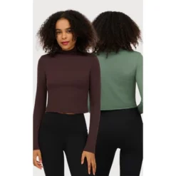 Yogalicious Womens 2 Pack Zenly Evelyn Long Sleeve Mock Neck Crop Top -Women Store GUEST 1eef1fe6 77f3 4d47 8bbb 8b317507c338