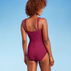 Women's Cut Out Strap One Piece Swimsuit - Aqua Green® Dark Red