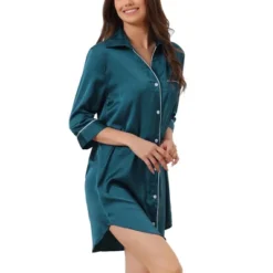 Cheibear Women's Button Down 3/4 Sleeve Mini Nightshirt Dress -Women Store GUEST 1ff39b77 abb1 4dab bcf2 300711aa782d