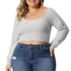 Agnes Orinda Women's Plus Size Ribbed Knit Soft Warm Outfits Long Sleeve Crop Tops -Women Store GUEST 2032b33a 5b6e 47f8 b501 a5aef1a7e312