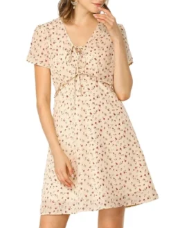 Allegra K Women's Floral Ruffle Trim Tie V Neck Shorts Sleeves Mini Dress 24 Allegra K Women's Floral Ruffle Trim Tie V Neck Shorts Sleeves Mini Dress -Women Store GUEST 211648f8 e8fe 48b3 9a72 17cd3ae08d31