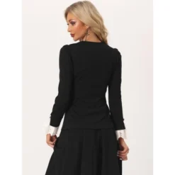 Allegra K Women's Vintage Lace Trim Long Sleeve Sweetheart Neck Shirt -Women Store GUEST 21259ad6 dba7 4c77 9347 0f906be41eb9