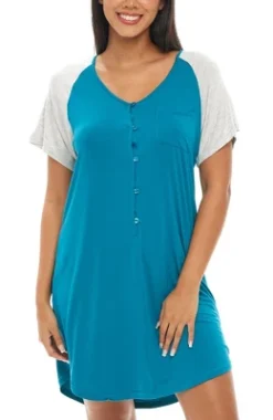 Womens Soft Knit Short Sleeve Nightgown, Button Down Night Shirt Pajamas -Women Store GUEST 228b035a 72f4 4f74 b430 ed33490ac471