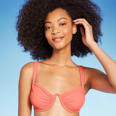Women's Shirred Cup Continuous Underwire Bikini Top - Shade & Shore™ Pink 4 Women's Shirred Cup Continuous Underwire Bikini Top - Shade & Shore™ Pink - Image 2