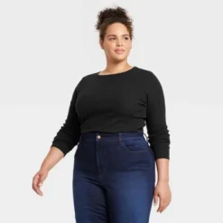 Women's 2pk Long Sleeve Shrunken Rib T-Shirt - Universal Thread™ White/Black -Women Store GUEST 23fe0b56 37b7 43c9 944d f387bbc03f9b