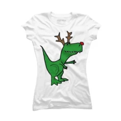 Junior's Design By Humans Cool Funny Christmas T-Rex Dinosaur With Antlers By SmileToday T-Shirt -Women Store GUEST 241a94a2 fed4 48fe a4e3 f87c99f1327a