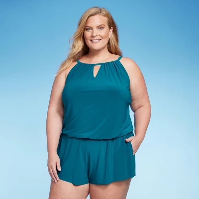 Women's UPF 50 High Neck Swim Romper With Pockets One Piece Swimsuit - Aqua Green® 10 Women's UPF 50 High Neck Swim Romper With Pockets One Piece Swimsuit - Aqua Green® - Image 8